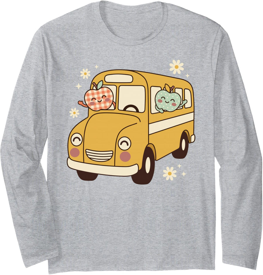 School Bus Driver Funny Apple Kawaii Cute Teacher Chair Long Sleeve T-Shirt - Adult Unisex Heather Grey