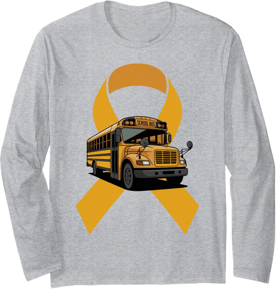 School Bus Awareness Ribbon for School Drivers Long Sleeve T-Shirt - Adult Unisex Heather Grey
