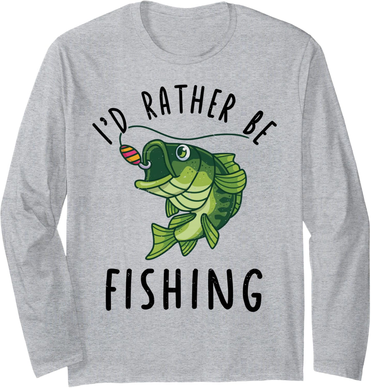 Youth Id Rather Be Bass Fishing-Shirt Kids Boy Funny Toddler Long Sleeve T-Shirt - Adult Unisex Heather Grey
