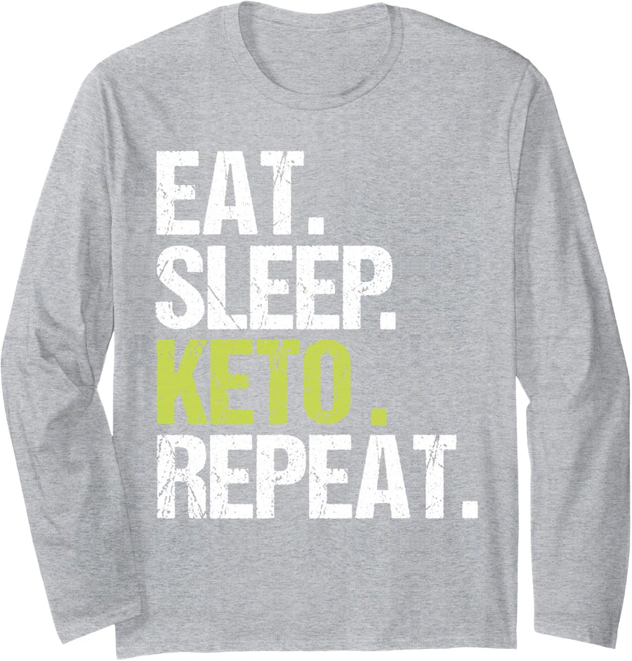 Eat Sleep Keto Repeat Shirt Ketosis Diet Christmas Long Sleeve T-Shirt - Adult Unisex Heather Grey