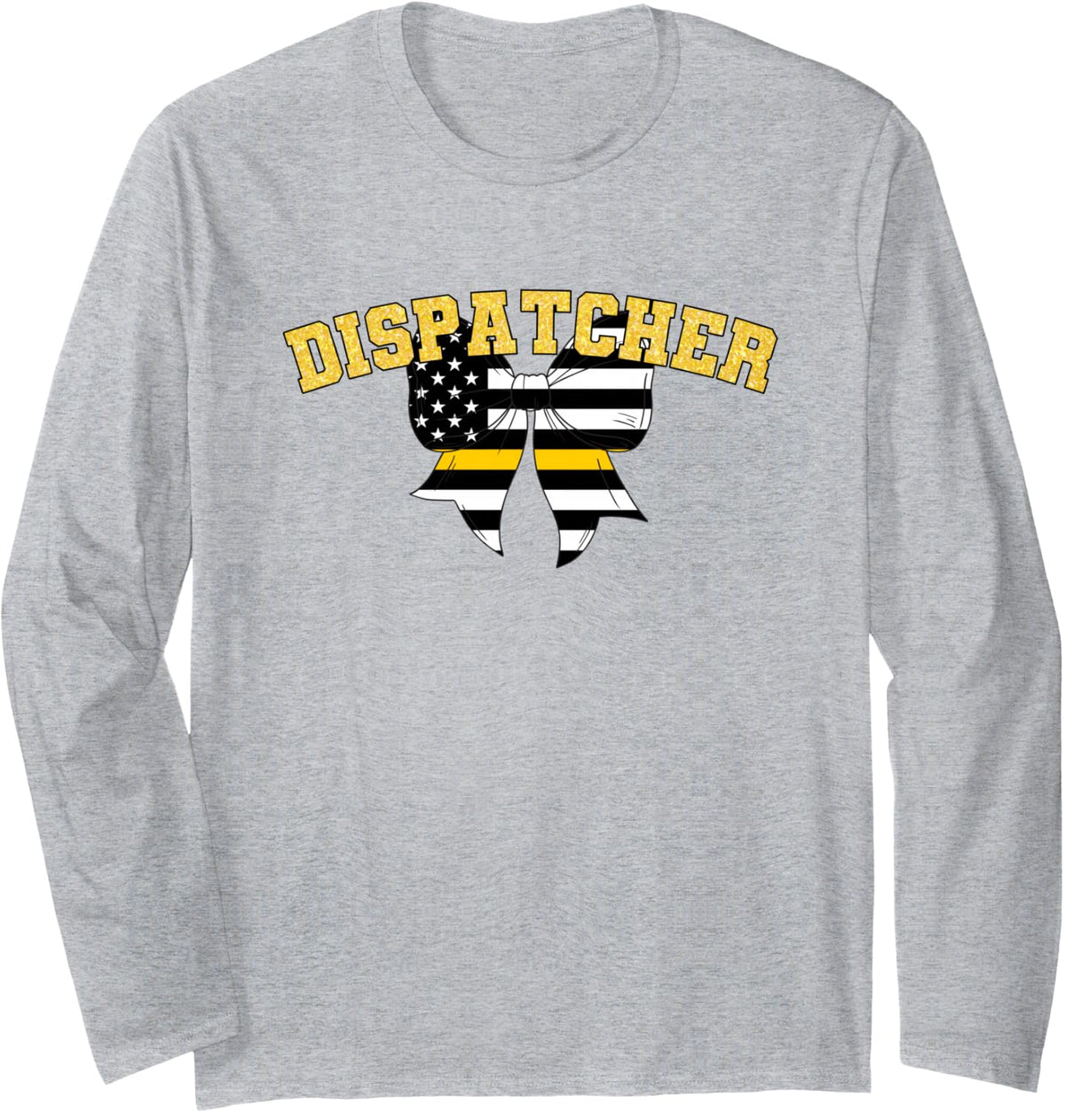 Dispatcher Thin Gold Line Coquette Bow 911 Operator Gift Long Sleeve T-Shirt - Adult Unisex Heather Grey