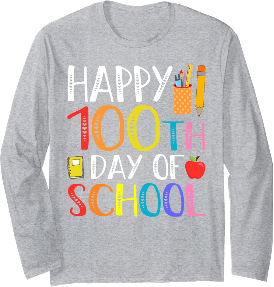 100 Days Of School Teacher And Student Long Sleeve T-Shirt - Adult Unisex Heather Grey