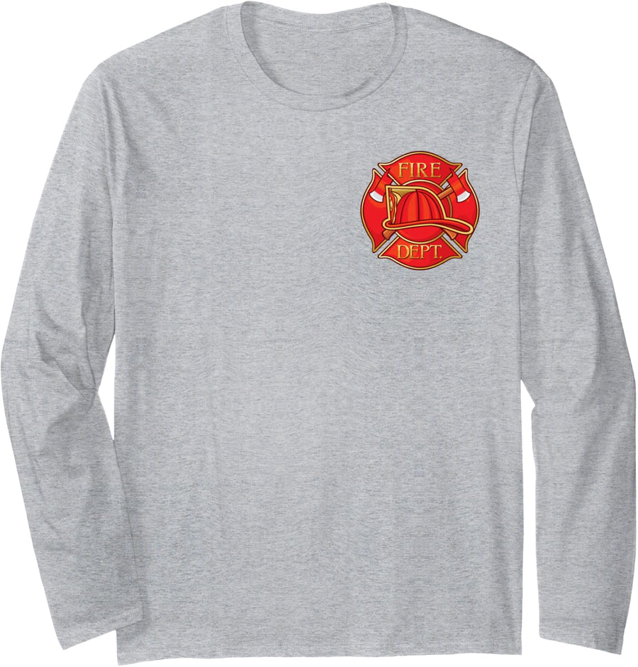 Fire Department Classic Firefighter Helmet Crest Long Sleeve T-Shirt - Adult Unisex Heather Grey