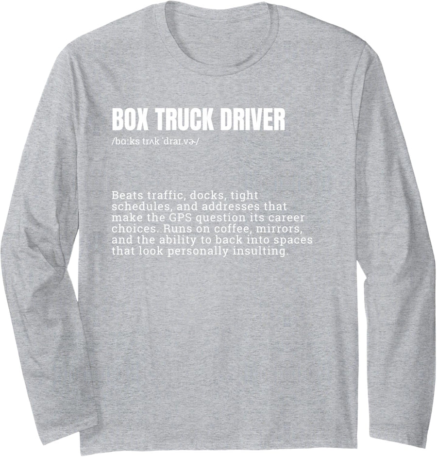 Box Truck Driver Definition Funny Trucker Appreciation Long Sleeve T-Shirt - Adult Unisex Heather Grey