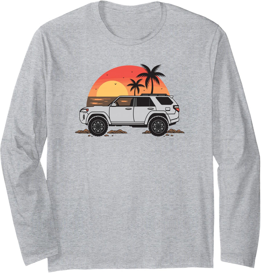 Trail4R Overlanding Beach Scene Long Sleeve T-Shirt - Adult Unisex Heather Grey