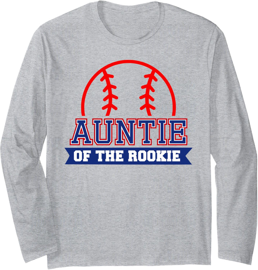 Auntie of Rookie 1st Birthday Baseball Theme Matching Party Long Sleeve T-Shirt - Adult Unisex Heather Grey
