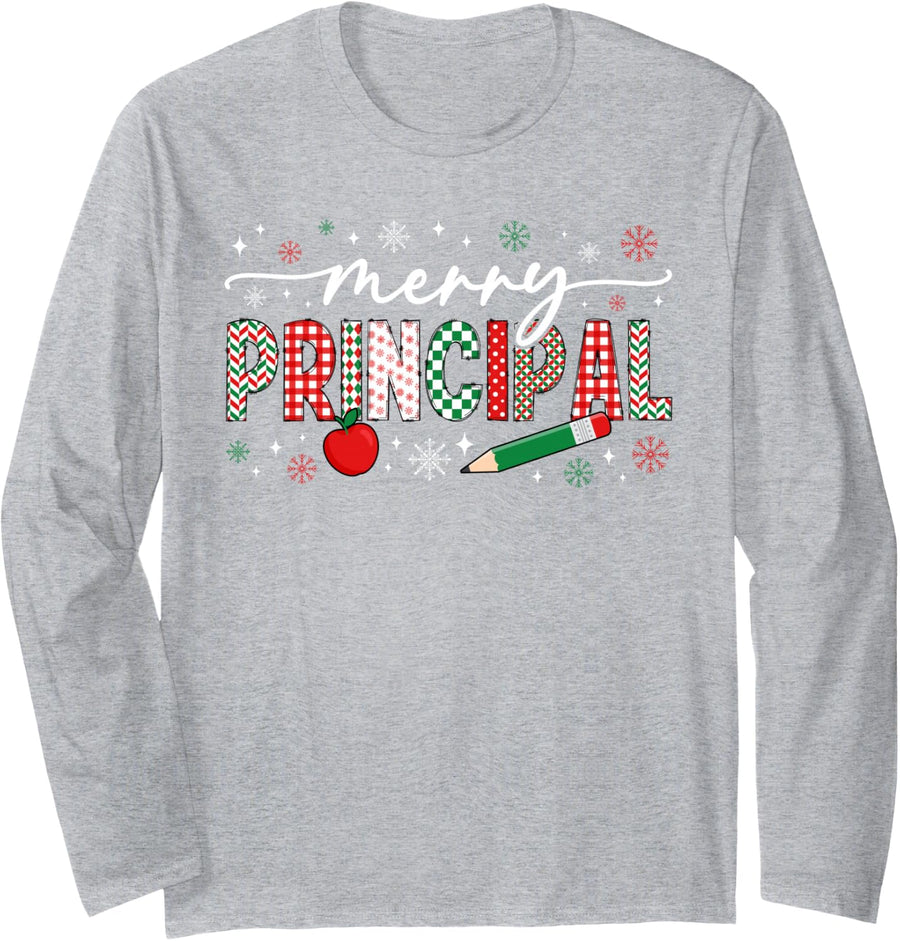 Merry Principal Christmas School Principal Xmas Party Long Sleeve T-Shirt - Adult Unisex Heather Grey