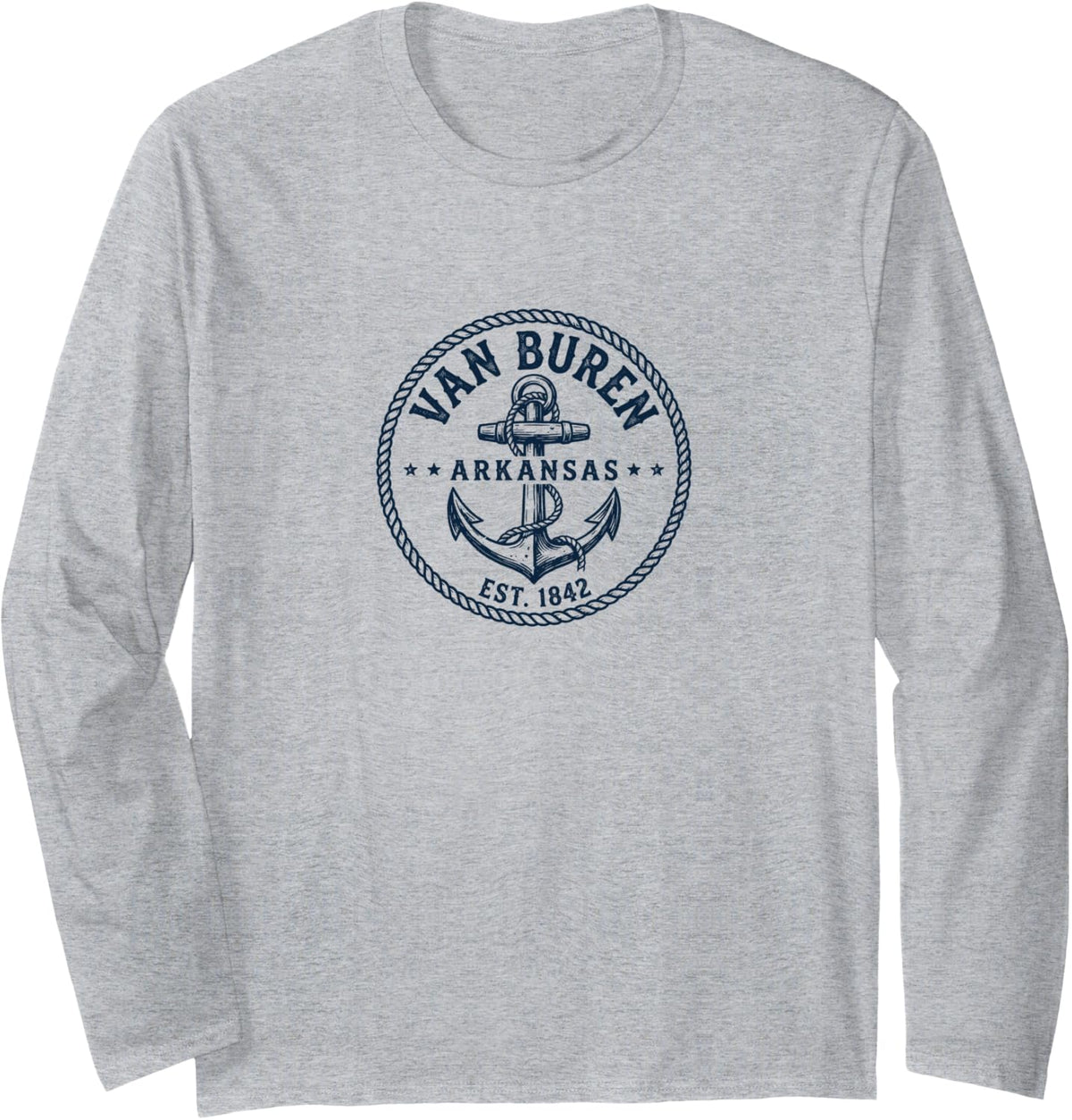 Van Buren Arkansas Vintage Boat Anchor Design Long Sleeve T-Shirt - Adult Unisex Heather Grey