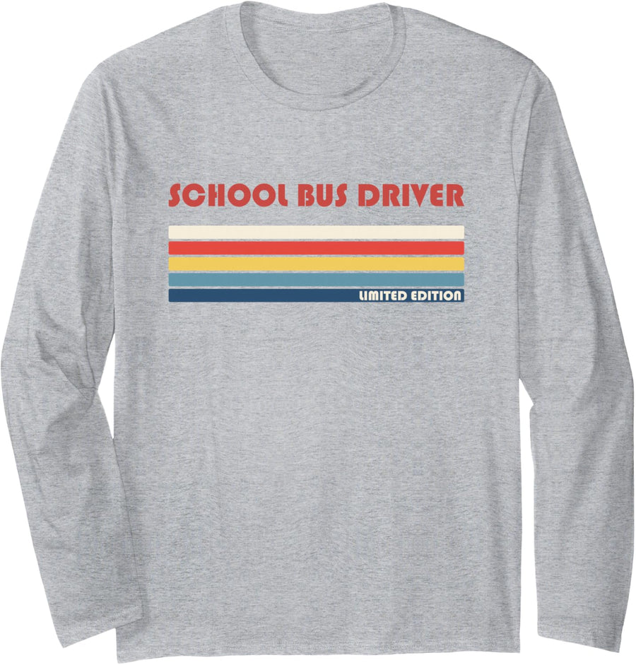 School Bus Driver Teacher Educatorretro Vintage Long Sleeve T-Shirt - Adult Unisex Heather Grey