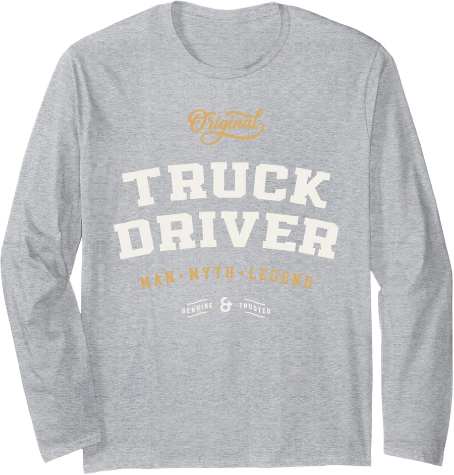 Truck Driver Man Myth Legend Trucking Humor Long Sleeve T-Shirt - Adult Unisex Heather Grey