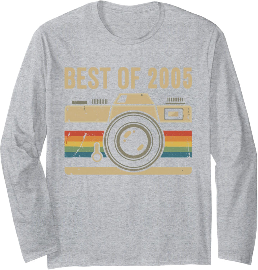 Best of 2005 Retro Year 2005 Funny Birth of Birthday Vintage Long Sleeve T-Shirt - Adult Unisex Heather Grey