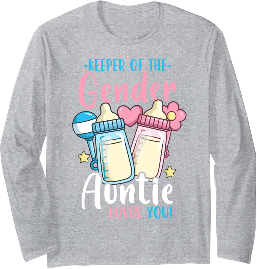 Gender Reveal Party Auntie Keeper of the Gender Long Sleeve T-Shirt - Adult Unisex Heather Grey