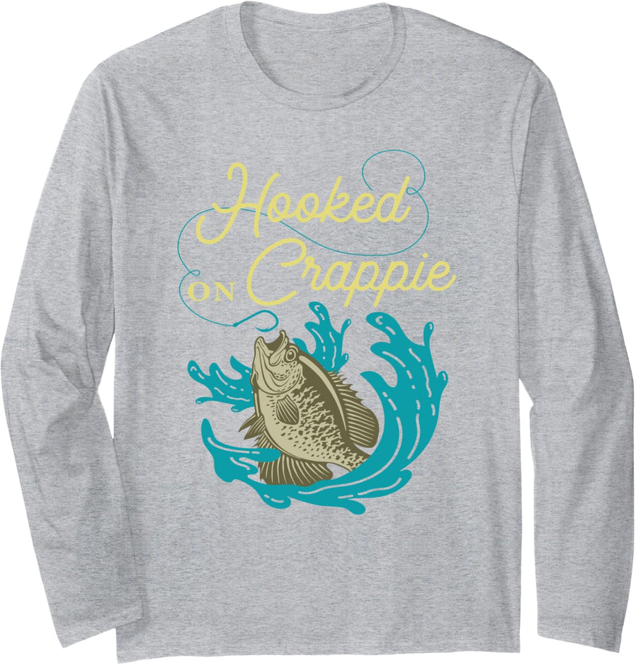 Hooked On Crappie Design For Crappie Fishing Long Sleeve T-Shirt - Adult Unisex Heather Grey