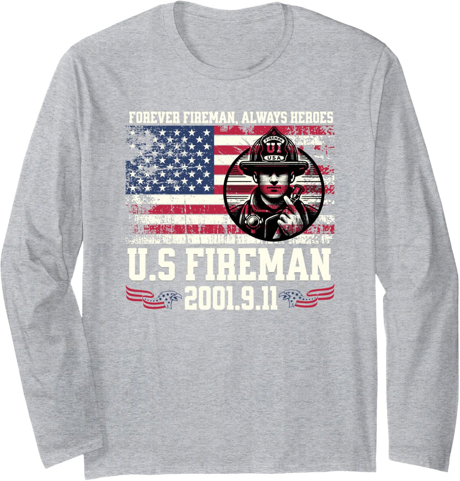 In order to remember 9/11 in memory and honor of firefighters Long Sleeve T-Shirt - Adult Unisex Heather Grey