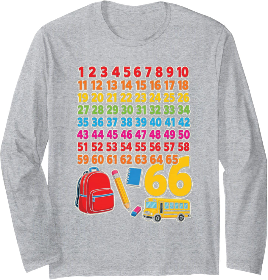 Elementary School Kids 1 2 3 66 Counting Numbers Fun Long Sleeve T-Shirt - Adult Unisex Heather Grey