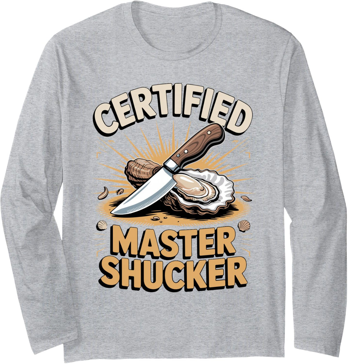 Certified Master Shucker Oyster Farmer Long Sleeve T-Shirt - Adult Unisex Heather Grey