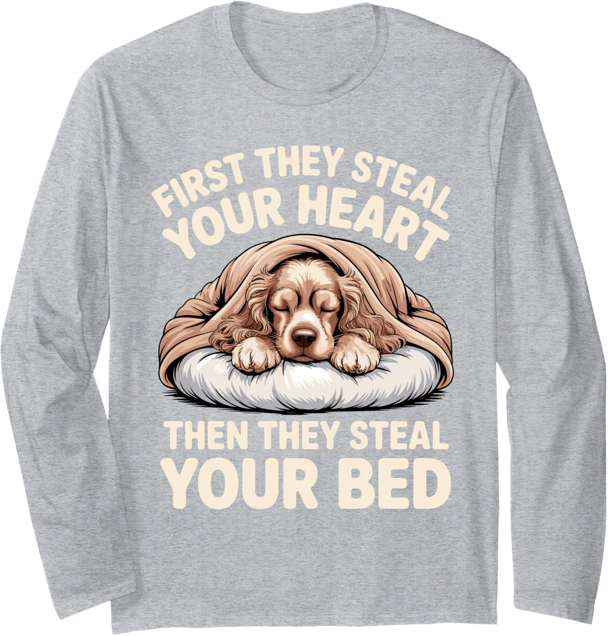 Funny Cocker Spaniel Art for Men Women Cocker Spaniel Lover Long Sleeve T-Shirt - Adult Unisex Heather Grey