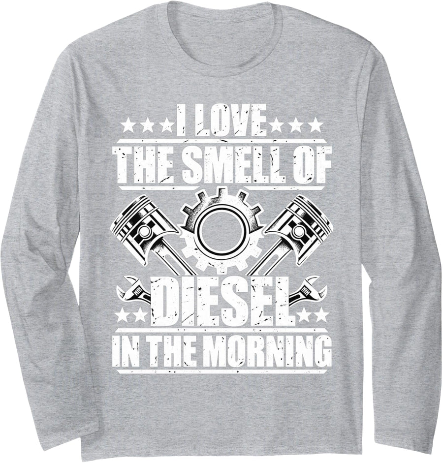 I Love The Smell in Morning Trucker Driver Long Sleeve T-Shirt - Adult Unisex Heather Grey