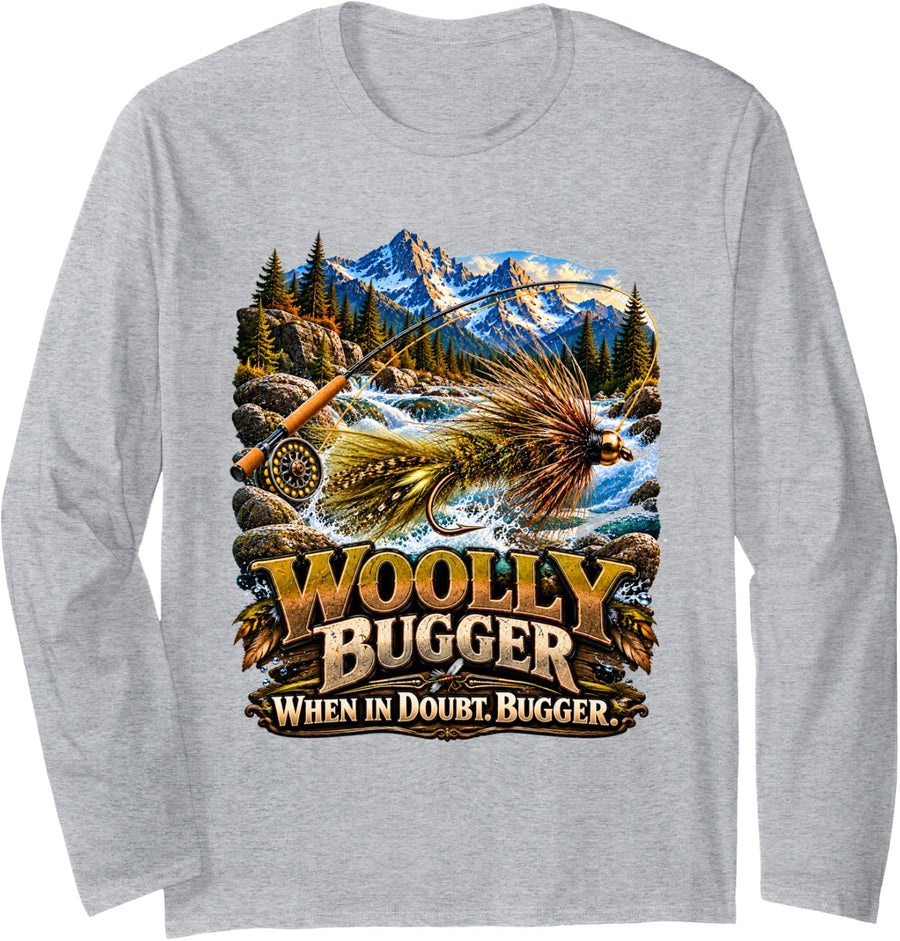 Fly Fishing Trout Fisherman Angler Fly Tying Outdoors Men Long Sleeve T-Shirt - Adult Unisex Heather Grey