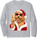 Glam Goldendoodle with Champagne Cute Christmas Dog Party Long Sleeve T-Shirt - Adult Unisex Heather Grey
