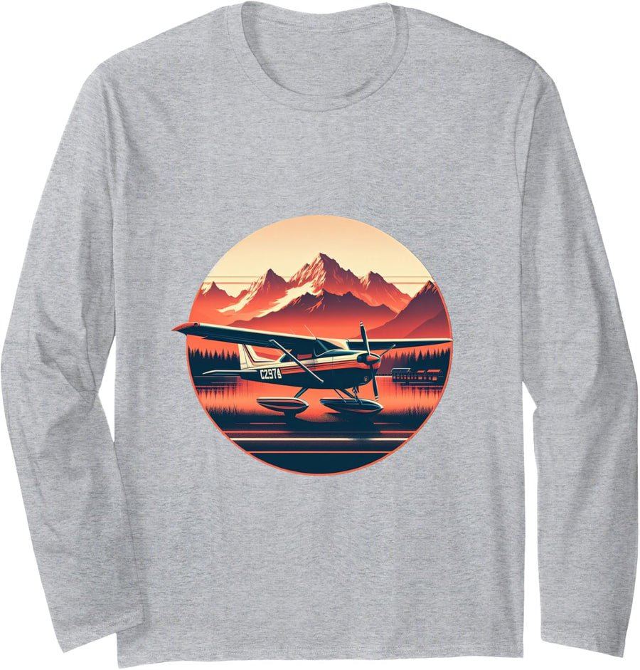 C-172 Skyhawk Vintage C172 Airplane Retro Sunset Pilot Long Sleeve T-Shirt - Adult Unisex Heather Grey