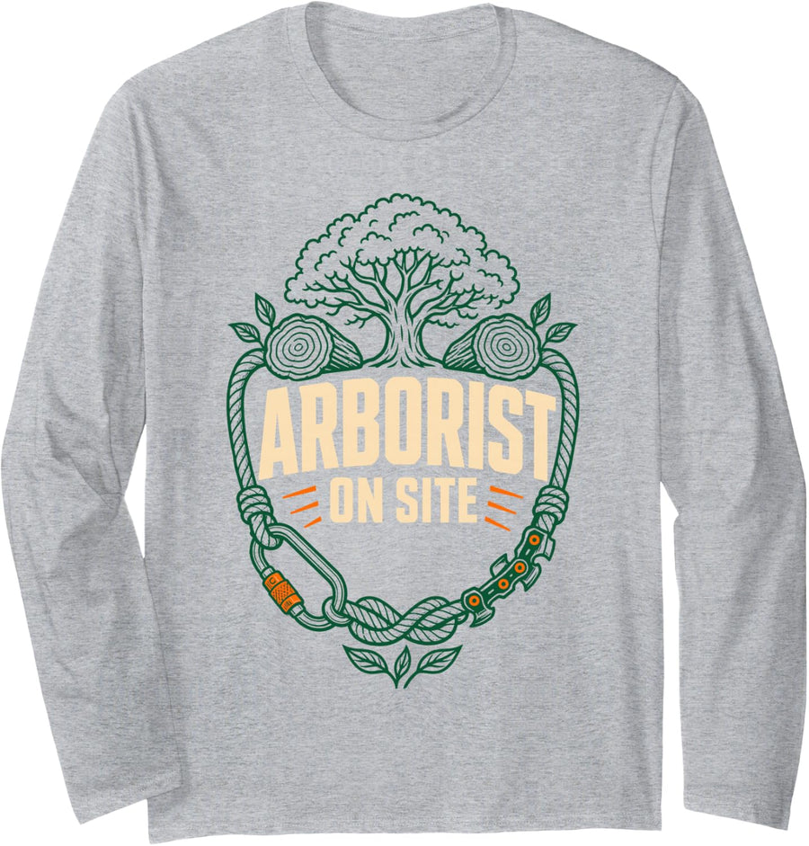 Arborist On Site Tree Climber Tree Surgeon Long Sleeve T-Shirt - Adult Unisex Heather Grey