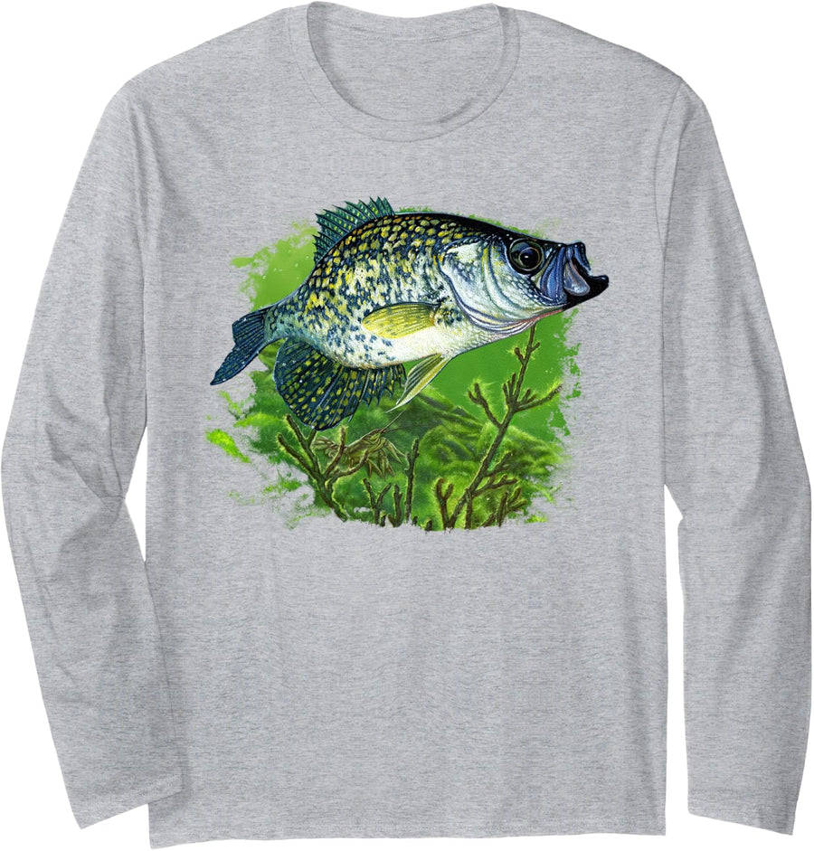 Crappie Swim with Branches Cool Crappie CR Long Sleeve T-Shirt - Adult Unisex Heather Grey