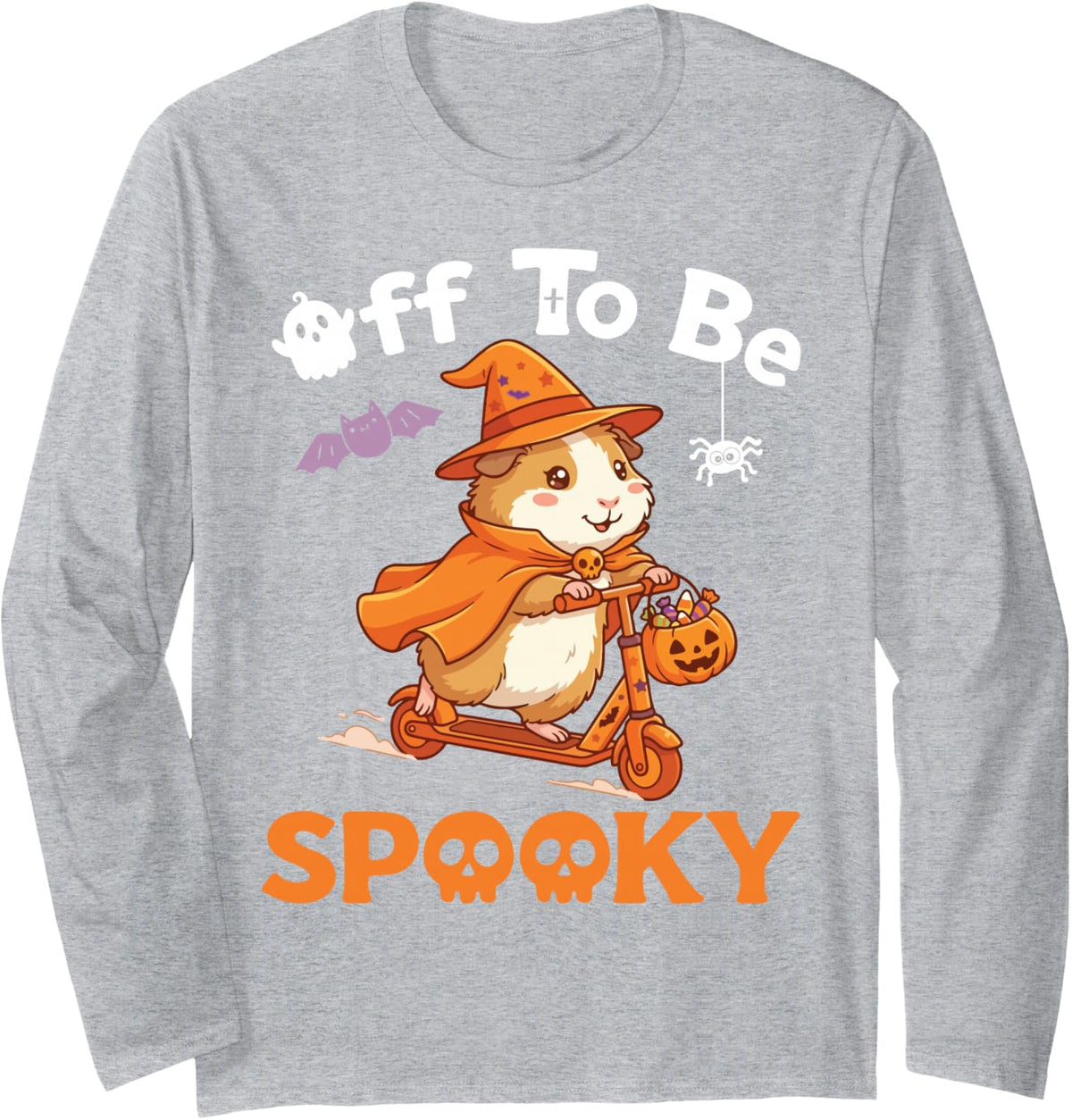 Off to Be Spooky Hedgehog Witch Riding Scooter for Halloween Long Sleeve T-Shirt - Adult Unisex Heather Grey