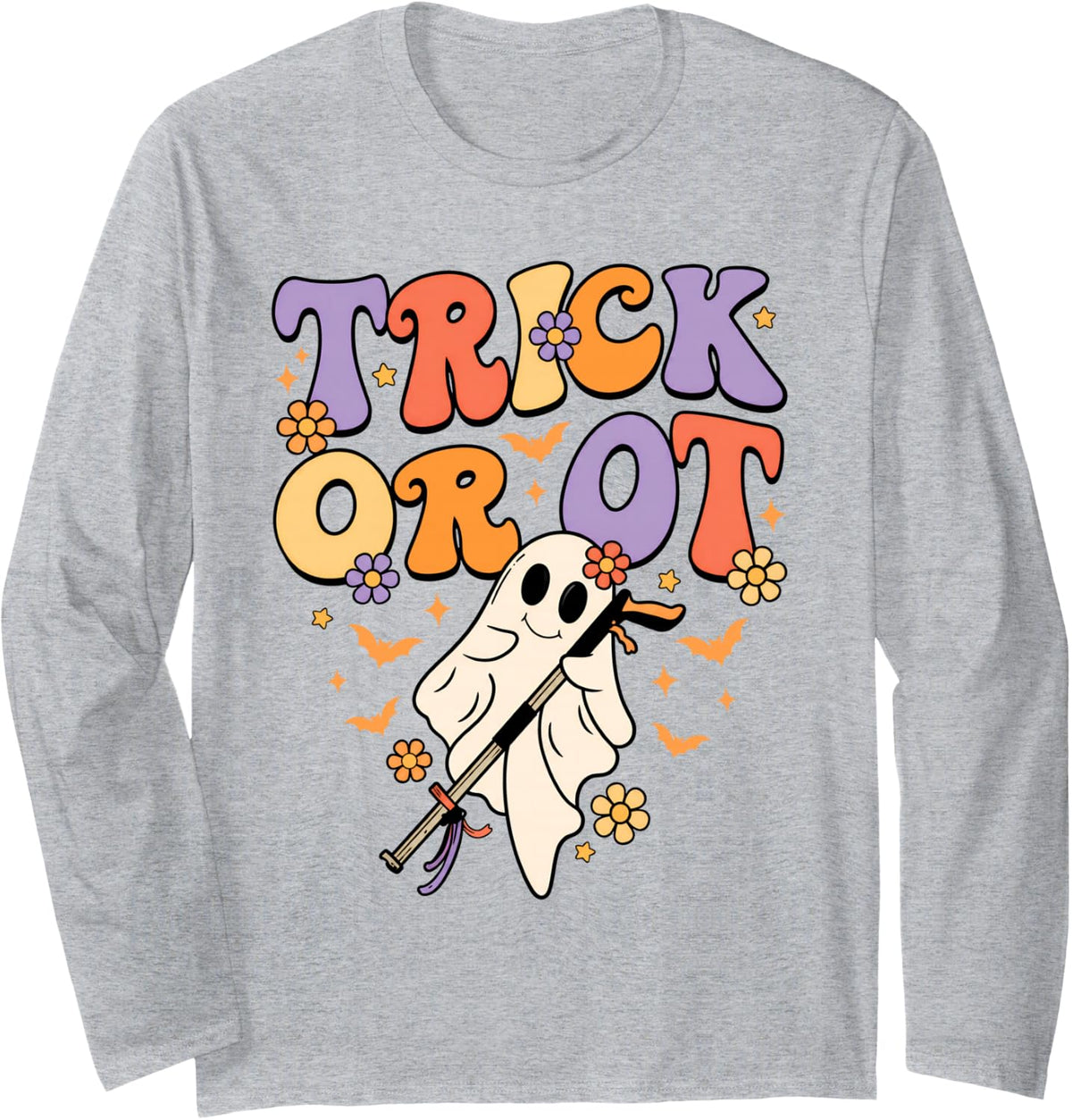 Trick Or OT Funny Ghost Occupational Therapist Halloween Long Sleeve T-Shirt - Adult Unisex Heather Grey