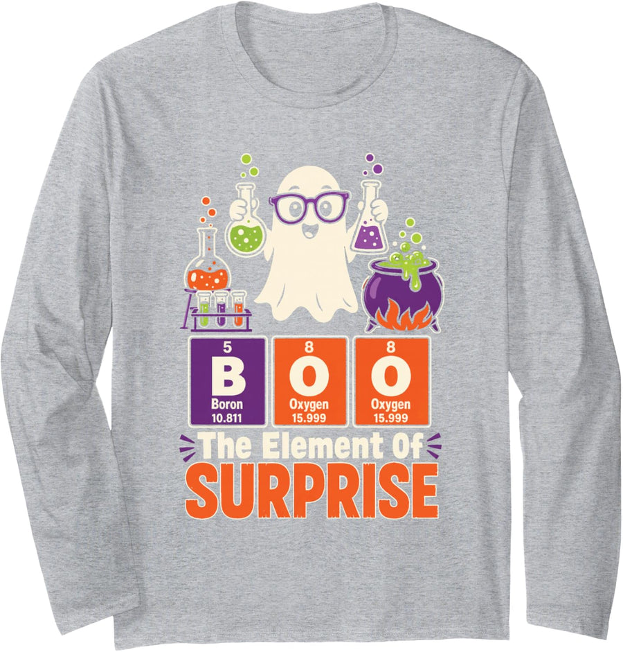 Science Teacher Halloween Element of Surprise Chemistry Long Sleeve T-Shirt - Adult Unisex Heather Grey