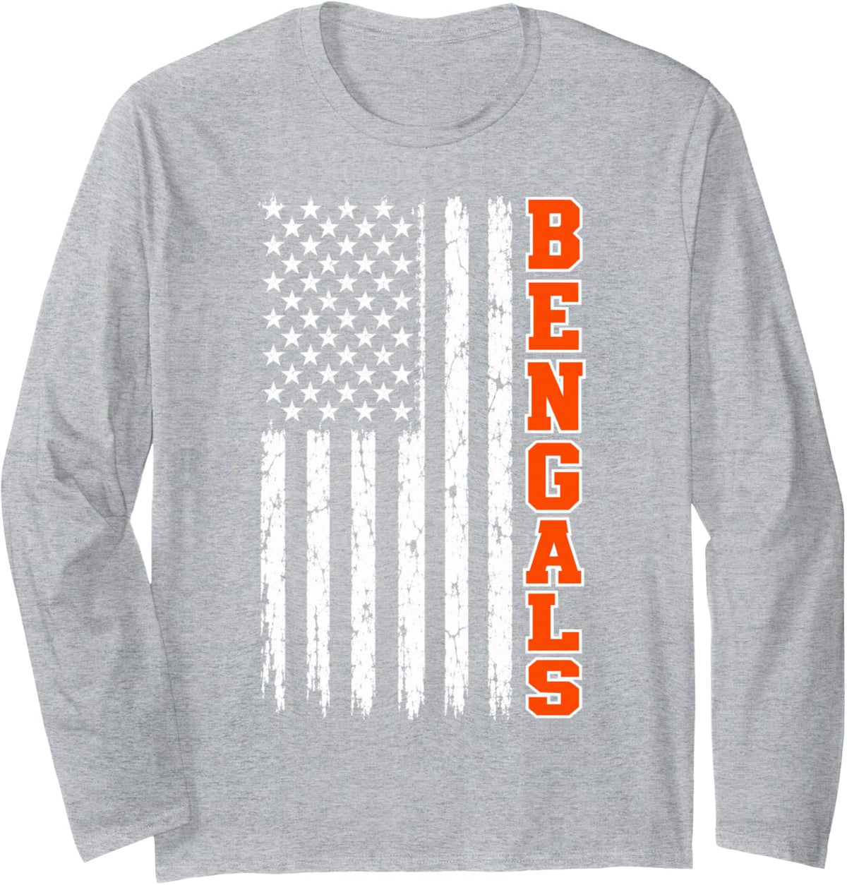 Bengals Cat Flag Long Sleeve T-Shirt - Adult Unisex Heather Grey