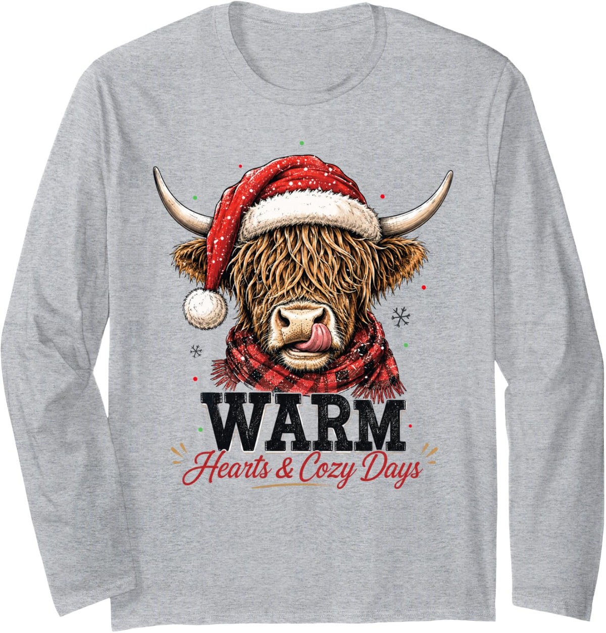 Festive Highland Cow Christmas Farmer Cows Lover Xmas Funny Long Sleeve T-Shirt - Adult Unisex Heather Grey