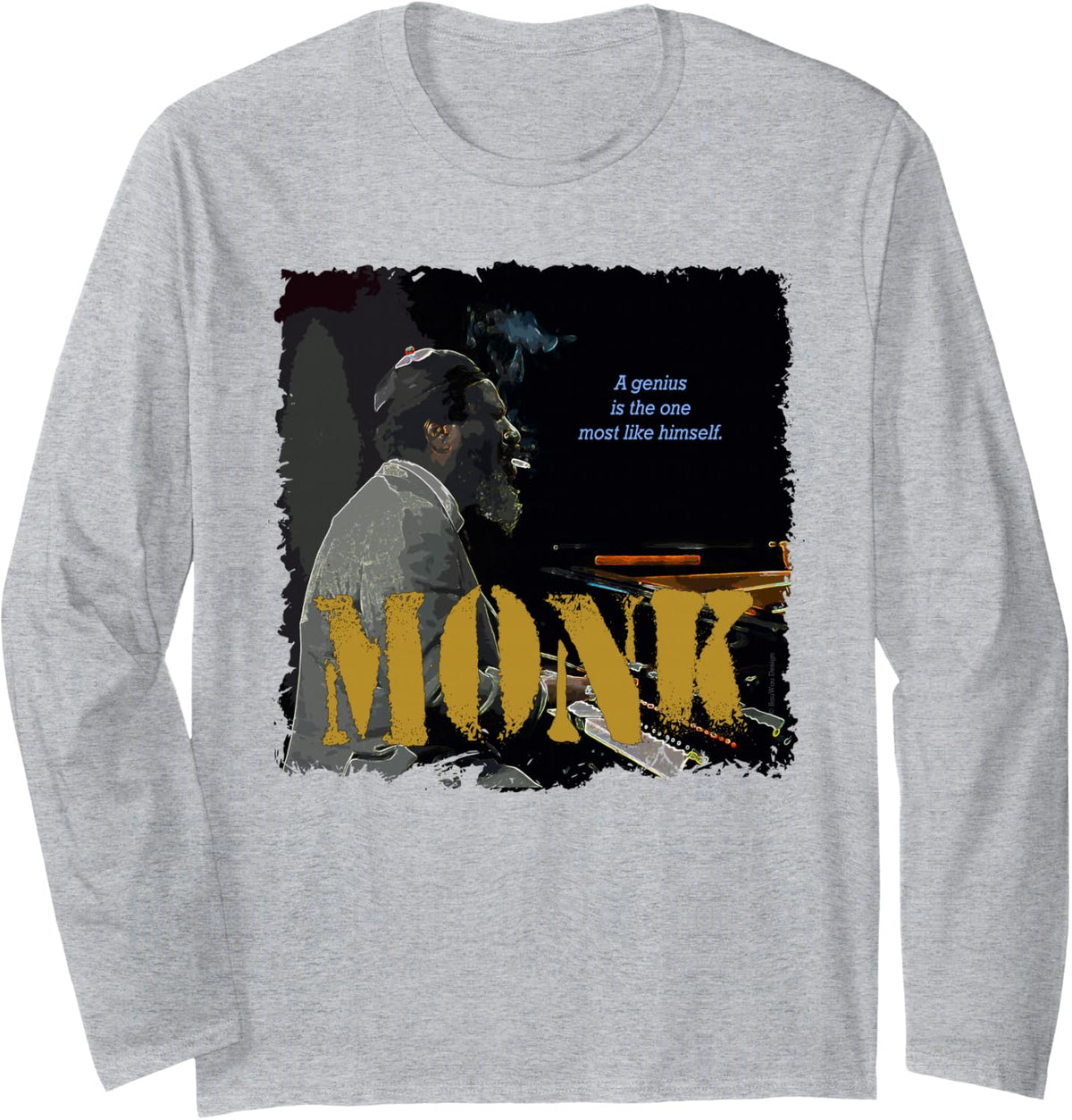 Monk Jazz Wisdom Pianist Musician Long Sleeve T-Shirt - Adult Unisex Heather Grey