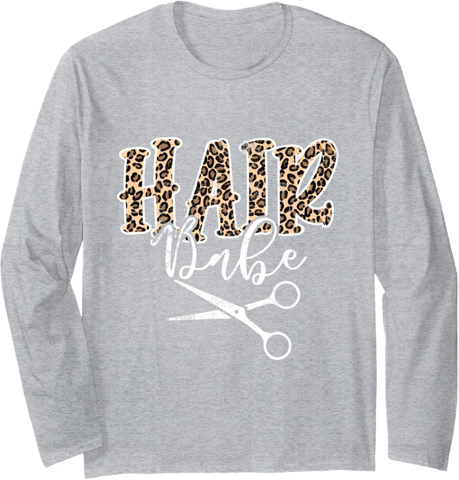 Vintage Hair Babe Hair Stylist Hairdresser Hairstylist Long Sleeve T-Shirt - Adult Unisex Heather Grey