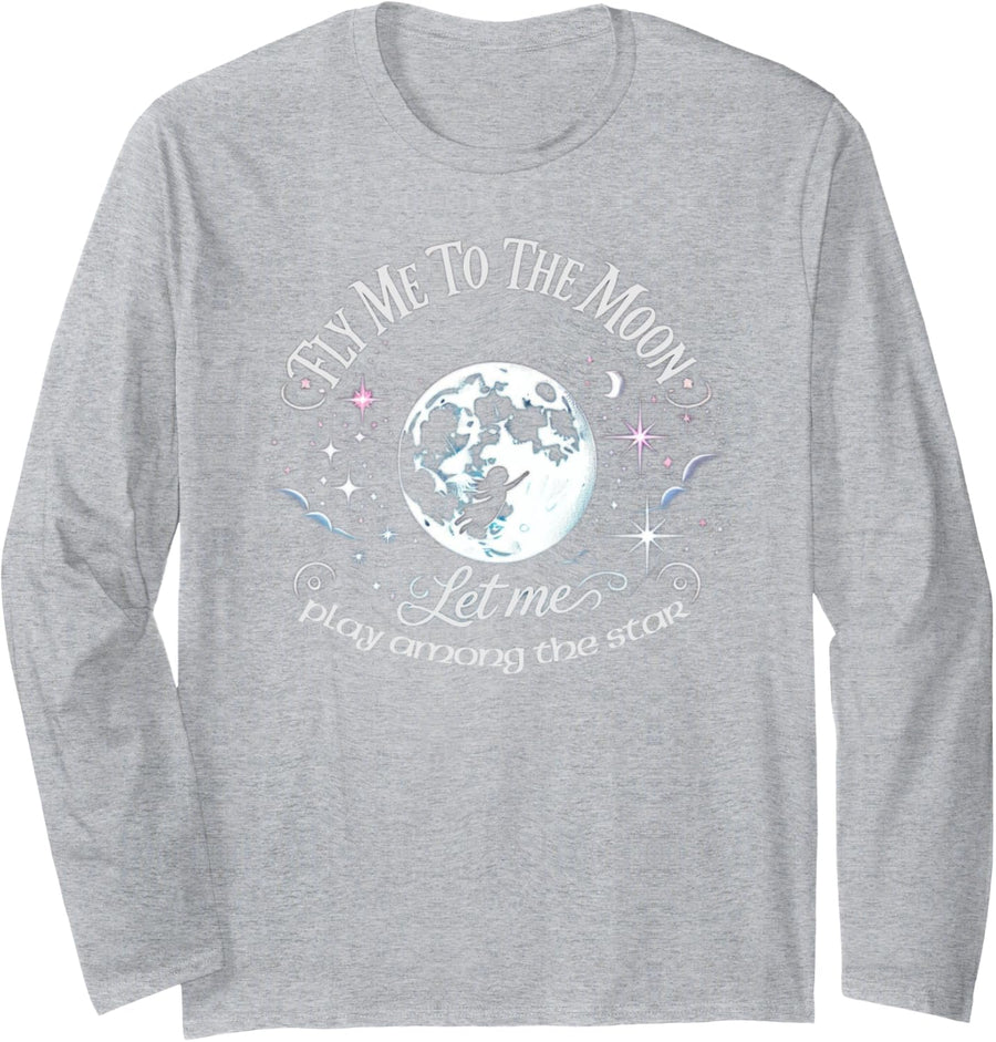 Fly Me to the Moon let me Play Among the Stars - Space Stars Long Sleeve T-Shirt - Adult Unisex Heather Grey