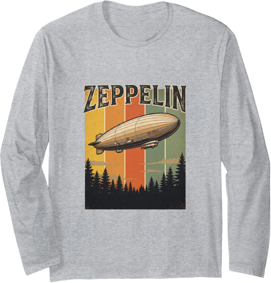 Vintage GRAF Zeppelin Airship Retro Aviator Design Long Sleeve T-Shirt - Adult Unisex Heather Grey