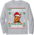 Merry Woofmas Doberman Dog Funny Ugly Christmas Sweater Xmas Long Sleeve T-Shirt - Adult Unisex Heather Grey