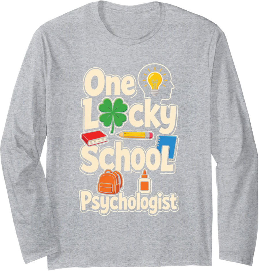 School Psychologist One Lucky St Patricks Day Elementary Long Sleeve T-Shirt - Adult Unisex Heather Grey