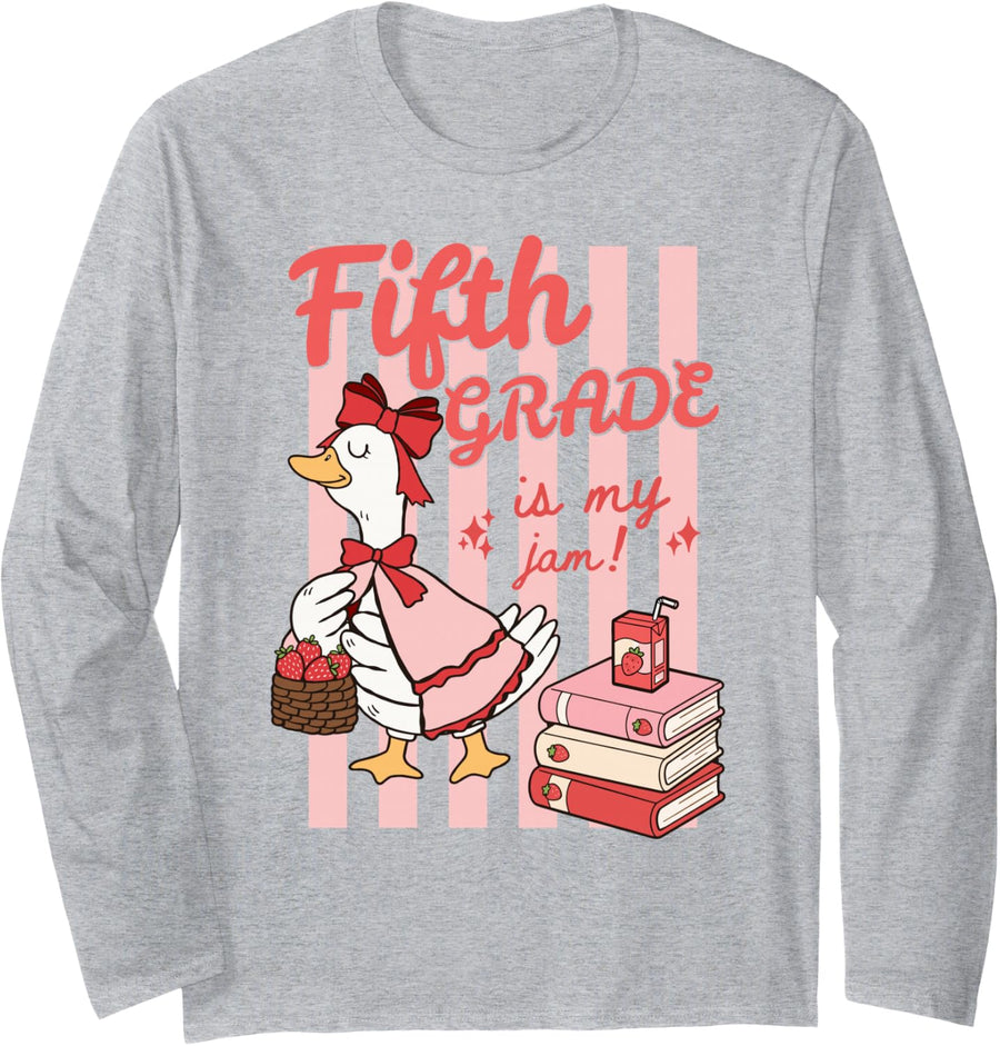 Fifth Grade is My Jam Silly Goose Teacher Back to School Long Sleeve T-Shirt - Adult Unisex Heather Grey
