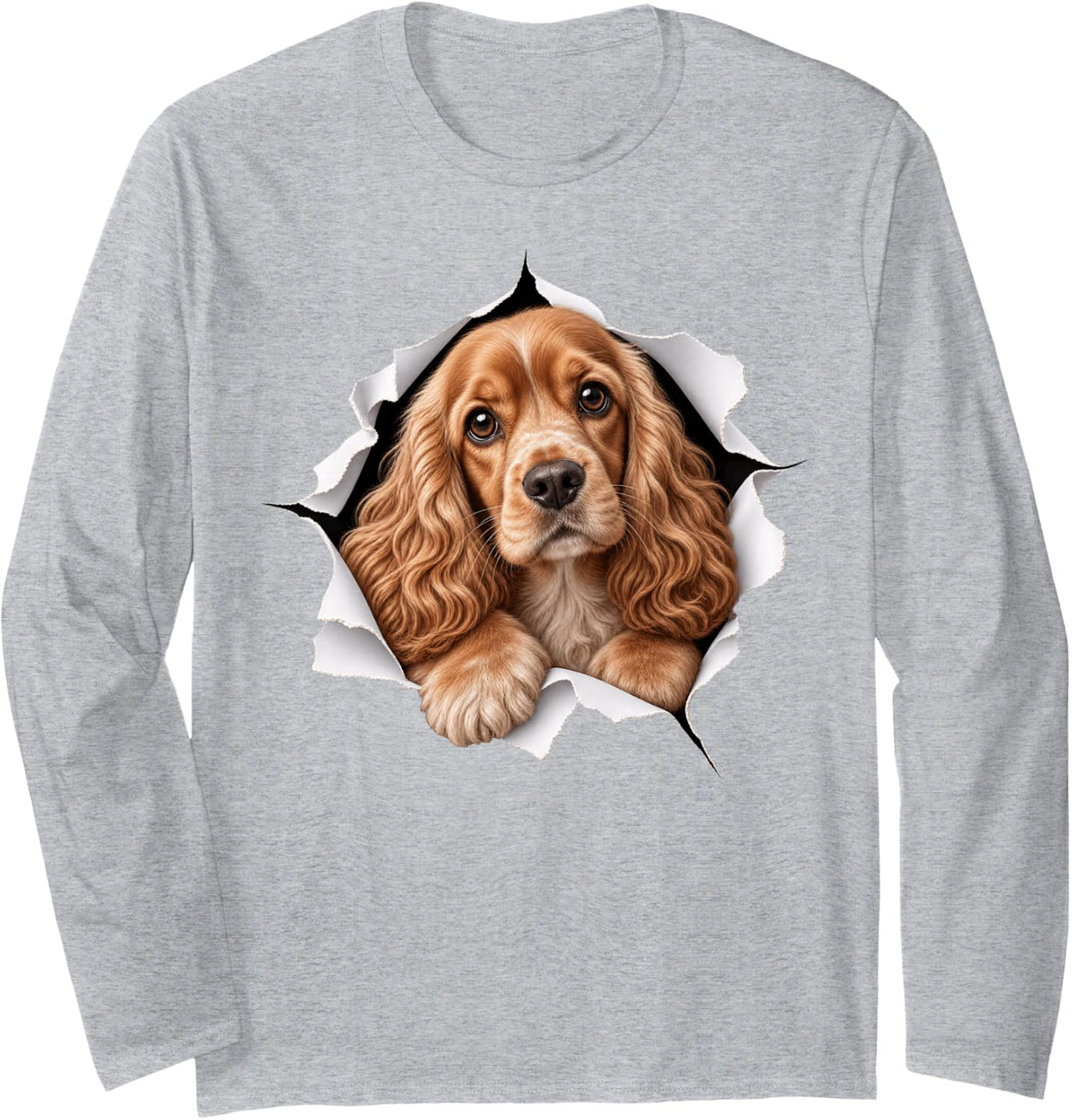 Funny Cocker Spaniel Peeking Cute Dog Lover Mom Dad Long Sleeve T-Shirt - Adult Unisex Heather Grey