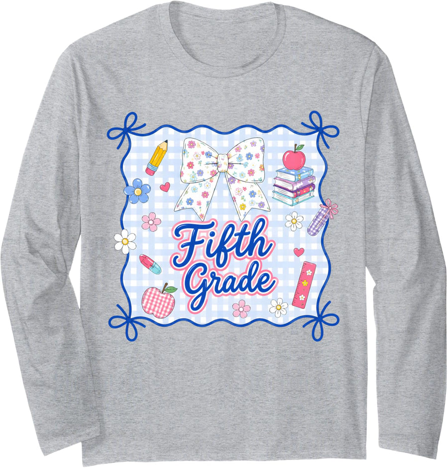 Fifth Grade Boy Girl Teacher Back to School 5th Grade Long Sleeve T-Shirt - Adult Unisex Heather Grey