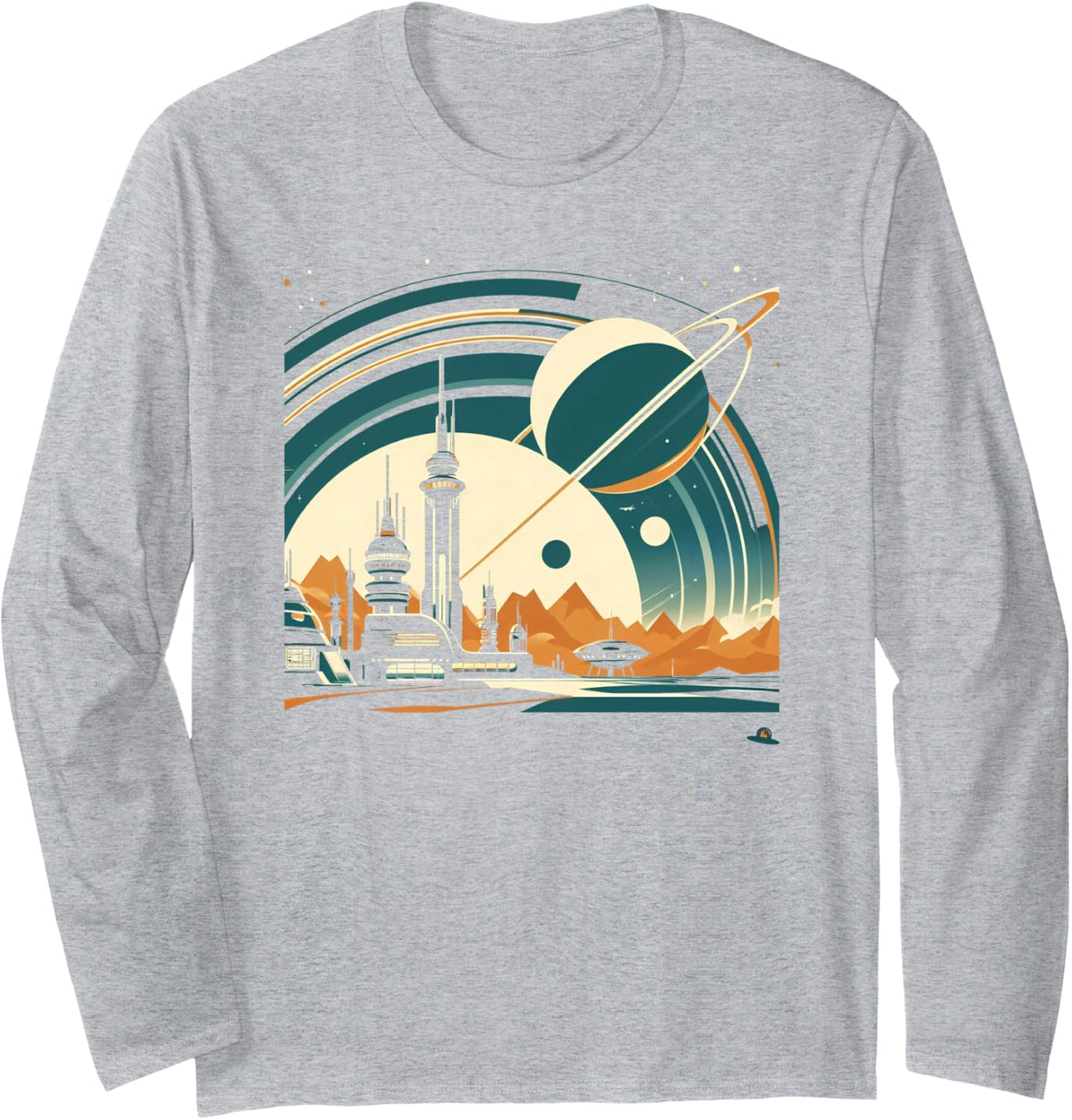 Cosmic Expedition - Science Fiction Space Design Long Sleeve T-Shirt - Adult Unisex Heather Grey