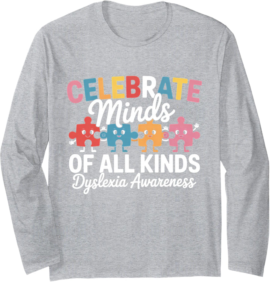 Dyslexia Awareness Month Dyslexia Support Dyslexia Warrior Long Sleeve T-Shirt - Adult Unisex Heather Grey