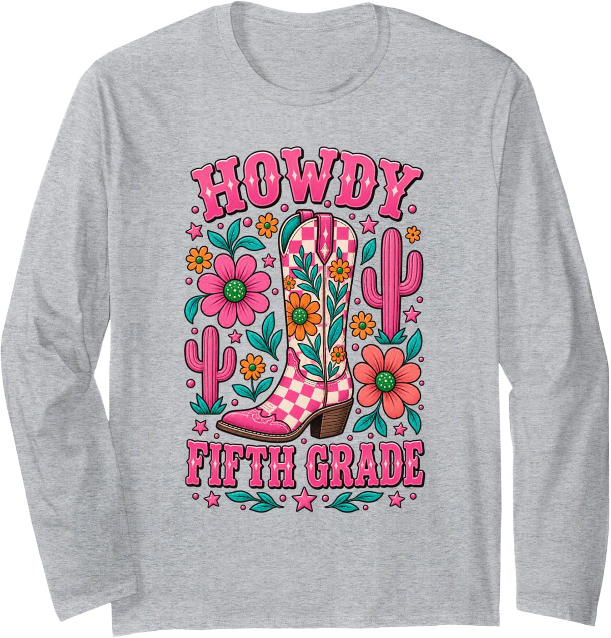 Howdy Fifth Grade Western Cowgirl Teacher Back to School Long Sleeve T-Shirt - Adult Unisex Heather Grey