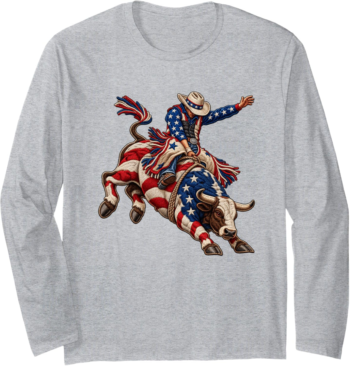 American Rodeo Riding Bull Retro USA Vintage Souvenir Kids Long Sleeve T-Shirt - Adult Unisex Heather Grey