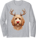 Christmas Goldendoodle Reindeer Dog Lover Doodle Mom Long Sleeve T-Shirt - Adult Unisex Heather Grey