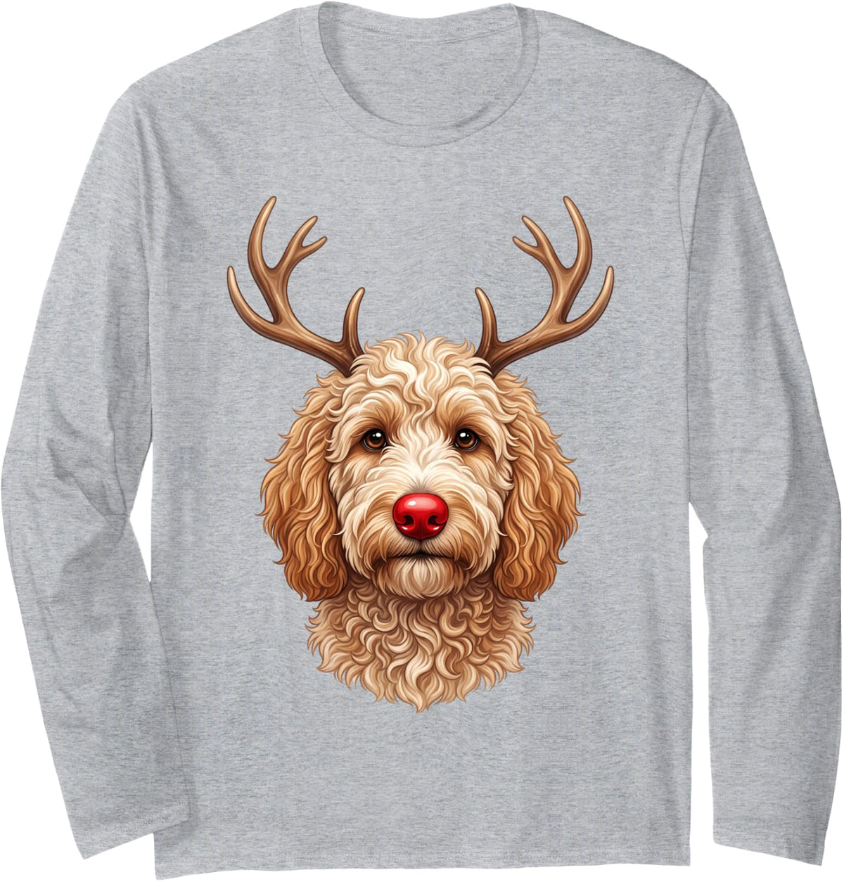 Christmas Goldendoodle Reindeer Dog Lover Doodle Mom Long Sleeve T-Shirt - Adult Unisex Heather Grey