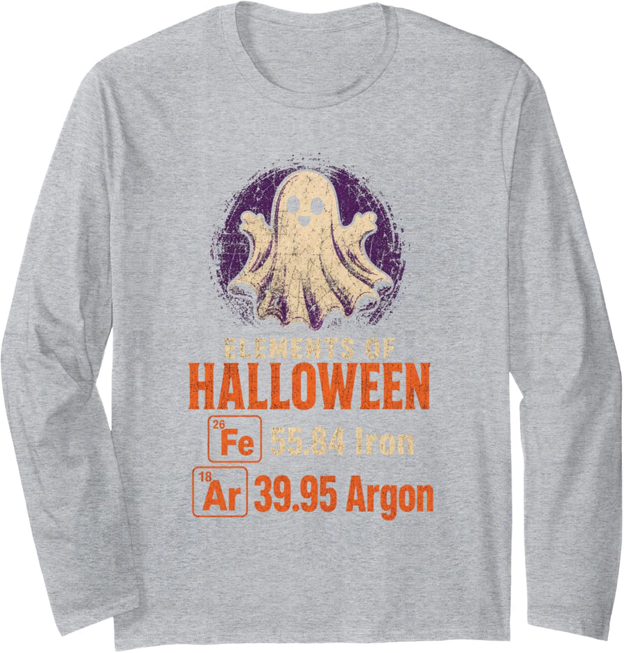 Halloween Science Chemistry Teacher Elements Periodic Table Long Sleeve T-Shirt - Adult Unisex Heather Grey