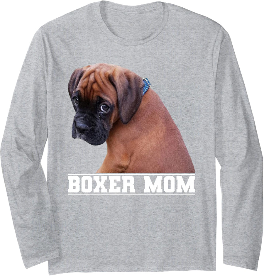 Dog Lovers - Boxer Mom Long Sleeve T-Shirt - Adult Unisex Heather Grey