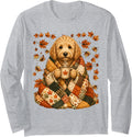 Cute Goldendoodle with Maple Leaves Cozy Autumn Dog Fall Art Long Sleeve T-Shirt - Adult Unisex Heather Grey